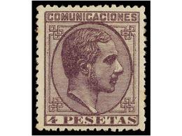 293 * ESPAÑA. Ed.198. <B>4 Pts.</B> Violeta. Excelente Centraje, Pequeña Mancha Del Tiempo Al Dorso Que No Consta En El  - Sonstige & Ohne Zuordnung