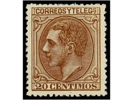 297 * ESPAÑA. Ed.203. <B>20 Cts.</B> Castaño. PIEZA DE LUJO. Cert. COMEX. Cat. 176?. - Other & Unclassified