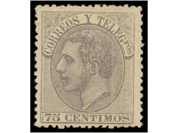 306 (*) ESPAÑA. Ed.212. <B>75 Cts.</B> Gris. Buen Centraje. MAGNÍFICO EJEMPLAR. Cert. COMEX. Cat. 415?. - Other & Unclassified