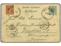 312 ESPAÑA. Ed.217. 1894. ENTERO POSTAL ALEMAN De <B>5 Pf.</B> Verde, Usado Con Sello Español De <B>10 Cts.</B> Castaño  - Autres & Non Classés