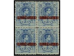 350 ** ESPAÑA. Ed.292/94hh. <B>5 Cts.</B> Verde, <B>10 Cts.</B> Rojo Y <B>25 Cts.</B> Azul. Bloques De Cuatro<B> HABILIT - Autres & Non Classés