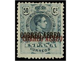 351 ** ESPAÑA. Ed.295hha. <B>50 Cts.</B> Verde, Habilitación<B> NEGRO + ROJO.</B> MAGNÍFICO Y RARO. Cat. 429?. - Altri & Non Classificati