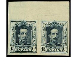 360 * ESPAÑA. Ed.315s. <B>15 Cts.</B> Verde Azul. Pareja<B> SIN DENTAR</B> Al Dorso Numeración Auténtica A 008.058. Bord - Autres & Non Classés