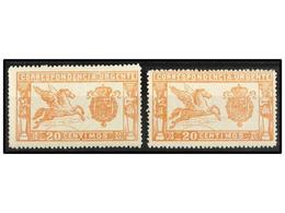 362 ** ESPAÑA. Ed.324. <B>20 Cts.</B> Naranja. 2 Sellos, Centrajes Normales. Cat. 326?. - Other & Unclassified