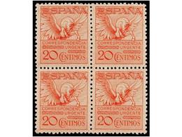 398 ** ESPAÑA. Ed.454 (4). <B>20 Cts.</B> Rojo. Bloque De Cuatro. LUJO. Cat. 212?. - Sonstige & Ohne Zuordnung