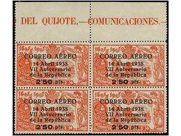 473 ** ESPAÑA. Ed.756 (4). <B>2,50 Pts. S. 10 Cts.</B> Rojo. Bloque De Cuatro, Borde De Hoja Con Leyenda, Centraje Perfe - Autres & Non Classés