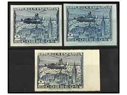 497 ** ESPAÑA. Ed.769s. <B>2 Pts.</B> Azul<B> SIN DENTAR.</B> 3 Sellos En Tonos De Color Diferentes. Cat. 261?. - Sonstige & Ohne Zuordnung