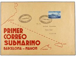 509 ESPAÑA. Ed.775. 1938. BARCELONA A MAHÓN. <B>1 Pta.</B> Azul En Sobre Especial, Al Dorso Firma Manuscrita <I>'El Ambu - Sonstige & Ohne Zuordnung