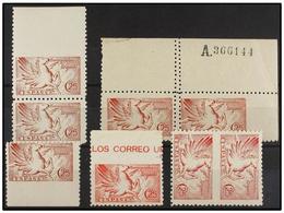 636 ** ESPAÑA. Ed.952. <B>25 Cts.</B> Rojo <B>SIN DENTAR</B> <B>MARGEN INFERIOR, SUPERIOR, DERECHO </B>y Pareja<B> SIN D - Autres & Non Classés