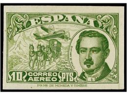 646 ** ESPAÑA. Ed.990s. <B>10 Pts.</B> Verde<B> SIN DENTAR.</B> LUJO. Cert. CEM. Cat. 1.325?. - Autres & Non Classés