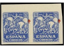 648 * ESPAÑA. Ed.996s. <B>80 + 10 Cts.</B> Azul Y Rojo. Pareja<B> SIN DENTAR. CRUZ DE LORENA</B> <B>DESPLAZADA</B> Como  - Autres & Non Classés