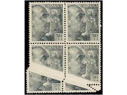 679 ** ESPAÑA. Ed.1053iw. <B>50 Cts.</B> Gris. Bloque De Cuatro<B> GRAN FUELLE DE PAPEL. </B> - Sonstige & Ohne Zuordnung