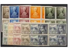 690 ** ESPAÑA. Ed.1092/96, 1097/01. <B>ISABEL CORREO Y AÉREA.</B> Series Completas En Bloques De Cuatro, Sello De 50 Cts - Sonstige & Ohne Zuordnung