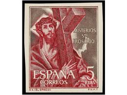 718 ** ESPAÑA. Ed.1471s. <B>ROSARIO. 5 Pts.</B> Castaño Y Rojo<B> SIN DENTAR.</B> RARÍSIMO, Solo Existen 25 Ejemplares.  - Other & Unclassified