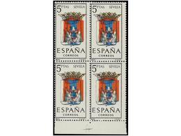 723 ** ESPAÑA. Ed.1638ida. <B>ESCUDO DE SEVILLA. </B>Sello Y Bloque De Cuatro<B> COLOR ROJO DESPLAZADO.</B> Cat. 500?. - Other & Unclassified