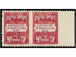 741 * ESPAÑA: AYUNTAMIENTO DE BARCELONA. Ed.4/5spha. <B>5 Cts.</B> Verde Y <B>5 Cts.</B> Violeta En Parejas Horizontales - Otros & Sin Clasificación