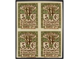 764 * ESPAÑA: AYUNTAMIENTO DE BARCELONA. Ed.9/12s. Serie Completa En Bloques De Cuatro<B> SIN DENTAR.</B> RARA. Cat. 716 - Other & Unclassified