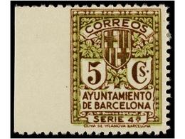 768 * ESPAÑA: AYUNTAMIENTO DE BARCELONA. Ed.11/12smi. <B>5 Cts.</B> Dos Sellos <B>SIN DENTAR MARGEN IZQUIERDO. </B> - Autres & Non Classés