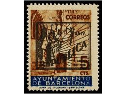 777 ** ESPAÑA: AYUNTAMIENTO DE BARCELONA. <B>NO EMITIDO. 5 Cts.</B> Castaño Y Azul<B> ENSAYO DE HABILITACIÓN</B> Finalme - Sonstige & Ohne Zuordnung