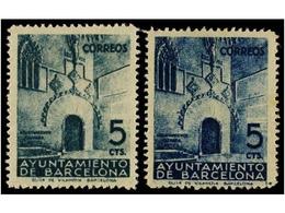 783 * ESPAÑA: AYUNTAMIENTO DE BARCELONA. Ed.19cc. <B>5 Cts.</B> <B>AZUL OSCURO. ERROR DE COLOR.</B> Este Sello Lleva Num - Autres & Non Classés