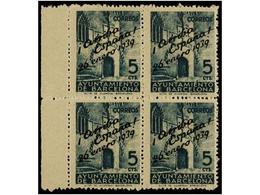 787 ** ESPAÑA: AYUNTAMIENTO DE BARCELONA. Ed.22hcc. <B>5 Cts.</B> Verde. Bloque De Cuatro<B> HABILITACIÓN EN NEGRO. </B> - Sonstige & Ohne Zuordnung