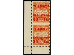 811 * ESPAÑA: AYUNTAMIENTO DE BARCELONA. Ed.T-3spv Y 3sph. <B>TELÉGRAFOS. 30 Cts. S. 5 Cts.</B> Rojo. Pareja Vertical Y  - Autres & Non Classés