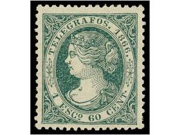 833 * ESPAÑA: TELEGRAFOS. Ed.15. <B>1 Esc. 60 Cents.</B> Verde. PIEZA DE LUJO. Dictamen GRAUS. Cat. 235?. - Altri & Non Classificati