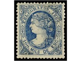 838 ** ESPAÑA: TELEGRAFOS. Ed.26. <B>100 Mils.</B> Azul. PIEZA DE LUJO. Dictamen GRAUS. Cat. 95?. - Altri & Non Classificati