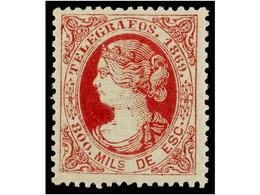 839 ** ESPAÑA: TELEGRAFOS. Ed.27. <B>800 Mils.</B> Rosa. PIEZA DE LUJO. Dictamen GRAUS. Cat. 100?. - Other & Unclassified