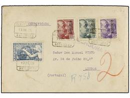 861 ESPAÑA E. LOCALES PATRIOTICAS: MALAGA. Ed.60, 62, 63. 1939. ANTEQUERA A LISBOA. <B>20, 25</B> Y <B>40 Cts.</B> De Má - Sonstige & Ohne Zuordnung