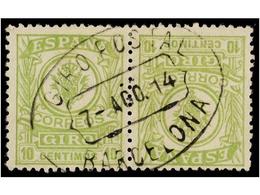 866 ° ESPAÑA: GIRO POSTAL. Ed.2ii. <B>10 Cents.</B> Verde Amarillo. Pareja CAPICUA. PRECIOSA. Cat. 220?. - Altri & Non Classificati