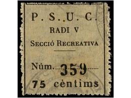 914 ESPAÑA GUERRA CIVIL. <B>BARCELONA. 75 Cts.</B> <B>P.S.U.C/RADI V</B> (Allepuz 62). MUY RARA. - Otros & Sin Clasificación