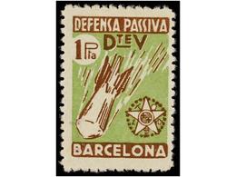 915 ESPAÑA GUERRA CIVIL. <B>BARCELONA. 25 Cts., 50 Cts.</B> Y <B>1 Pta.</B> <B>DEFENSA PASIVA.</B> (Allepuz 53/55). RARO - Andere & Zonder Classificatie