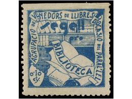 918 ESPAÑA GUERRA CIVIL. <B>BARCELONA. 10 Cts.</B> Azul<B> SEGELL PRO-BIBLIOTECA.</B> <B>Agrupació De Venedors De Llibre - Otros & Sin Clasificación