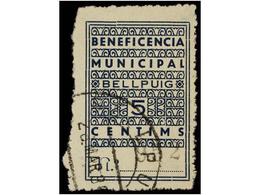 919 ESPAÑA GUERRA CIVIL. <B>BELLPUIG. 5 Cents.</B> Azul<B> BENEFICENCIA MUNICIPAL. </B>Rarísimo, Valor No Reseñado En Al - Other & Unclassified