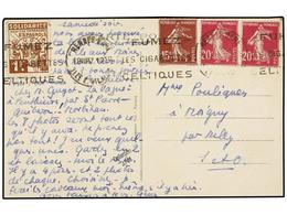 937 ESPAÑA GUERRA CIVIL. 1937. RENNES A SETO. Tarjeta Postal Circulada Con Sellos Franceses De <B>15 Cts.</B> Y <B>20 Ct - Other & Unclassified