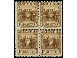 949 ** ANDORRA. Ed.25/26. <B>4 </B>y <B>10 Pts.</B> Bloques De Cuatro. MAGNÍFICOS. Cat. 1.136?. - Autres & Non Classés