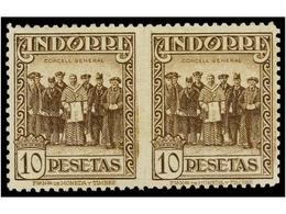 950 ** COLONIAS ESPAÑOLAS: ANDORRA. Ed.26sph. <B>10 Pts.</B> Castaño. Pareja Horizontal<B> SIN DENTAR EN MEDIO. </B> Cat - Andere & Zonder Classificatie