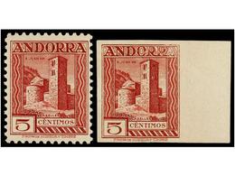 955 * COLONIAS ESPAÑOLAS: ANDORRA. Ed.29ec, 29ecs. <B>5 Cts.</B> Lila.<B> CAMBIO DE COLOR DENTADO</B> Y <B>SIN DENTAR. < - Autres & Non Classés