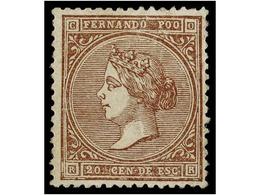 988 * COLONIAS ESPAÑOLAS: FERNANDO POO. Ed.1. <B>20 Cts.</B> Castaño. Excelente Centraje Para Este Raro Sello, Leves Ade - Sonstige & Ohne Zuordnung