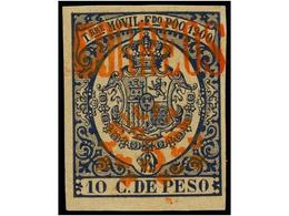 992 ** COLONIAS ESPAÑOLAS: FERNANDO POO. Ed.48Ba. <B>5 Cents. S. 10 Cts.</B> Azul, Habilitación En Rojo. MAGNÍFICO Y RAR - Other & Unclassified