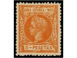 999 ** COLONIAS ESPAÑOLAS: GUINEA. Ed.8. <B>5 Pts.</B> Bermellón. Valor Clave De La Serie. Centraje Perfecto. Rarísimo E - Altri & Non Classificati