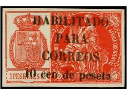 1003 * ESPAÑA. Ed.26G. <B>10 Cent. S. 1,25 Pts.</B> Rosa, <B>HABILITACIÓN EN NEGRO. </B>MAGNÍFICO Y RARO. Cert. SORO. Ca - Autres & Non Classés