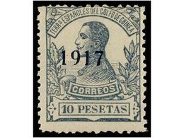 1012 ** COLONIAS ESPAÑOLAS: GUINEA. Ed.113/23hcc. Juego Completo (11 Valores). Habilitación <B>1917</B> <B>EN AZUL</B>.  - Otros & Sin Clasificación