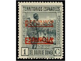 1021 * COLONIAS ESPAÑOLAS: GUINEA. Ed.216Bcc. <B>1 Cto.</B> Verde. Habilitación En <B>ROJO, COLOR CAMBIADO.</B> Cat. 50? - Sonstige & Ohne Zuordnung