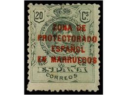 1047 * COLONIAS ESPAÑOLAS: MARRUECOS. Ed.NE 4. <B>NO EMITIDO. 20 Cts.</B> Verde, Habitual Centraje, Goma Oscurecida. Cat - Autres & Non Classés