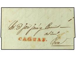 1088 COLONIAS ESPAÑOLAS: PUERTO RICO. 1846. CAGUAS A PONCE. Marca Lineal <B>CAGUAS</B> En Rojo. Magnífica Y Rara En Cart - Altri & Non Classificati