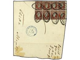 1091 PUERTO RICO. Ant.3 (8). 1855. Gran Fragmento De Plica Judicial Circulado Con Dos Bloques De Cuatro Del Sello De Ant - Autres & Non Classés