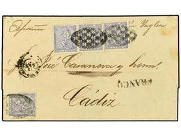 1097 COLONIAS ESPAÑOLAS: PUERTO RICO. Ant.22 (4). 1872. S. JUAN A CADIZ. <B>25 Cts.</B> Ultramar (4) Un Sello Defecto En - Otros & Sin Clasificación