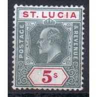 St Lucia Edward VII Five Shilling Stamp From 1904.  This Stamp Is In Mounted Mint Condition And Is Catalogue Number 77. - Ste Lucie (...-1978)